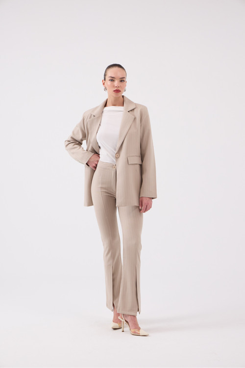 Striped Blazer Ceket Bej