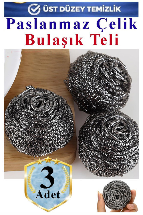 Bulaşık Teli Ovma Teli 3 Adet Ekonomik Toptel Sürtme Teli Lavabo Mutfak Banyo Temizlik Teli Sert Yüzey İçin