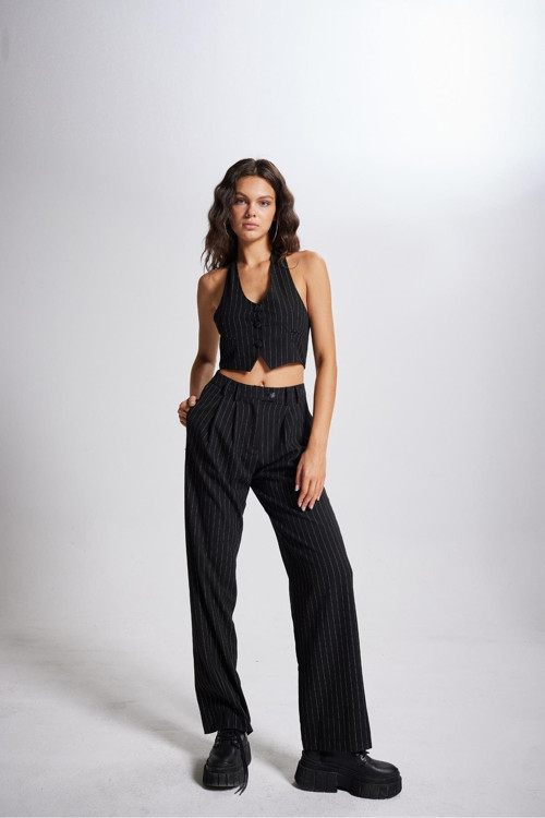 Striped Pantolon Siyah