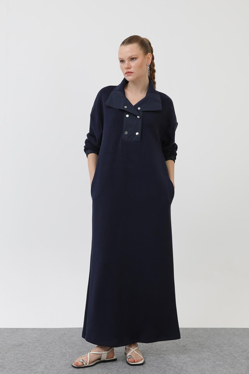 Kadın Çıtçıt Detaylı Elbise - 12593ELB - NAVY