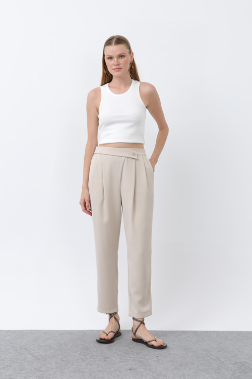 Kadın Kruvaze Pantolon - 18245PNT - STONE