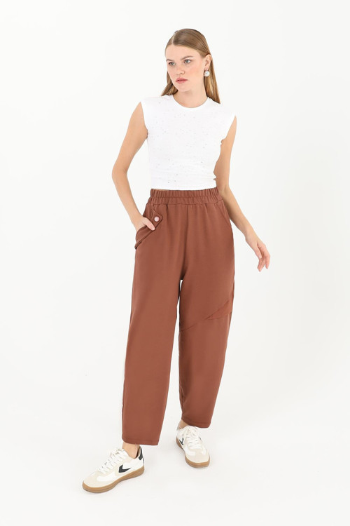 Kadın Parça Detaylı Pantolon -18105PNT - BROWN