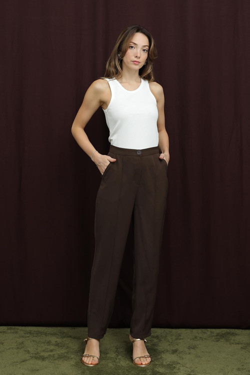 Kadın Dikiş Detaylı Havuç Pantolon - 18265PNT - BROWN