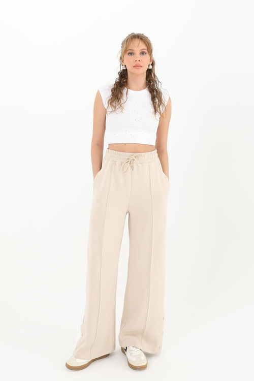 Kadın Pileli Uzun Pantolon - 18222PNT - BEIGE