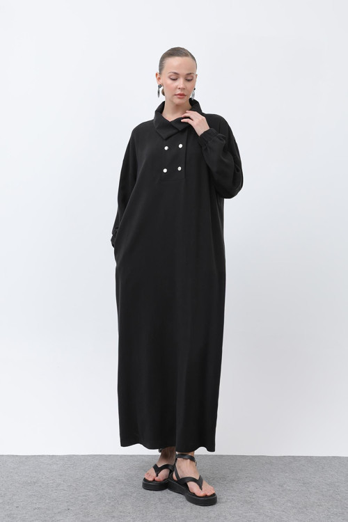 Kadın Yakası Çıtçıt Detaylı Spor Elbise - 12615ELB - BLACK