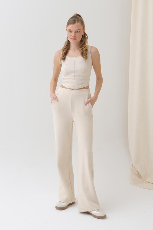 Kadın Geniş Paça Eşofman Altı - 18152PNT - BEIGE