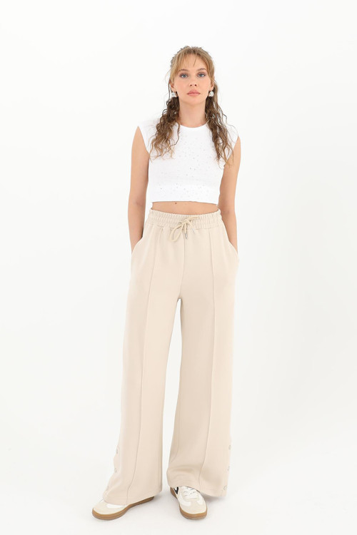 Kadın Pileli Uzun Pantolon - 18222PNT - BEIGE