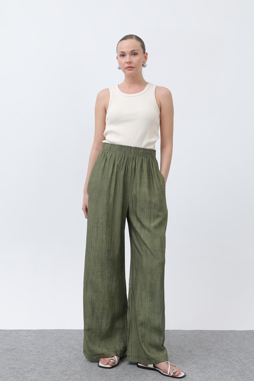 Kadın Beli Lastikli Bol Pantolon - 18238PNT - KHAKI