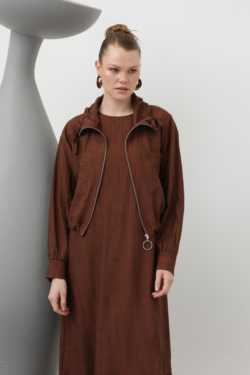 Kadın Ceketli Elbise - 12599ELB - BROWN
