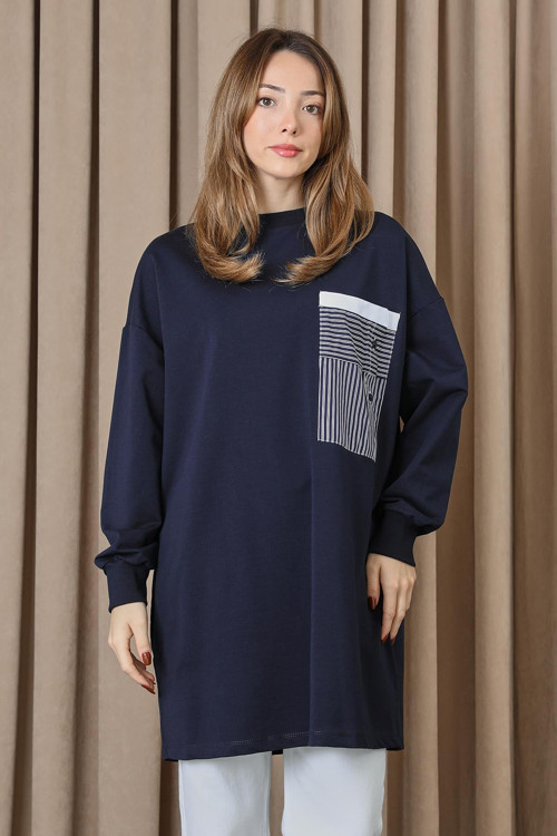 Kadın Cep Detaylı Tunik- 10719TUN - NAVY