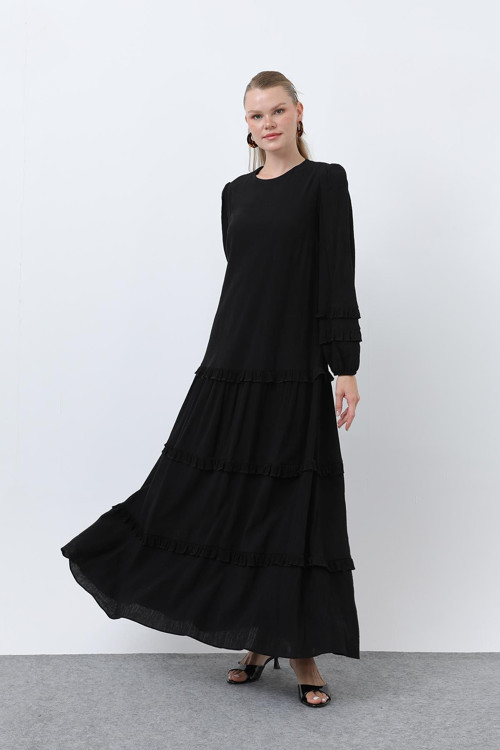 Kadın Fırfır Detaylı Elbise - 12620ELB - BLACK