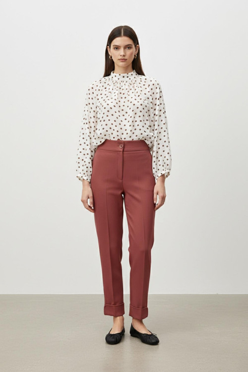 Kadın Paça Fermuar Detaylı Klasik Pantolon – 18294PNT - BURGUNDY