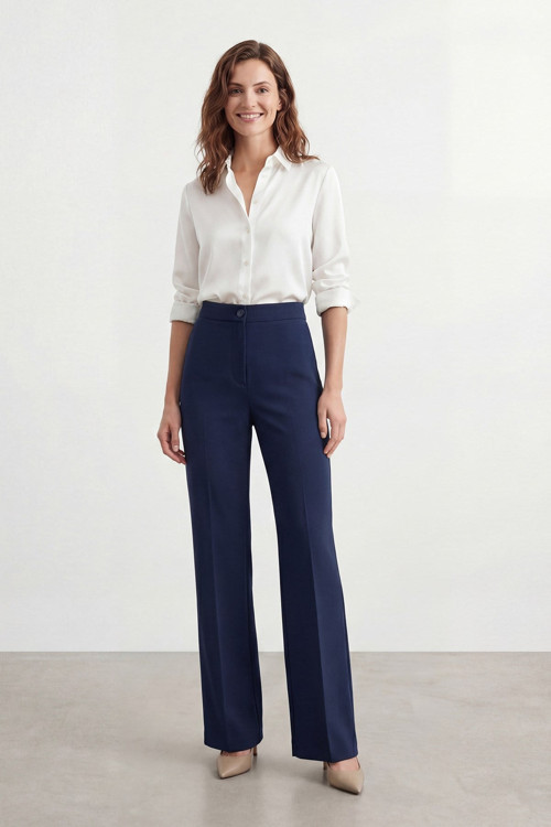 Kadın Yüksek Bel Geniş Paça Pantolon – 18298PNT - NAVY