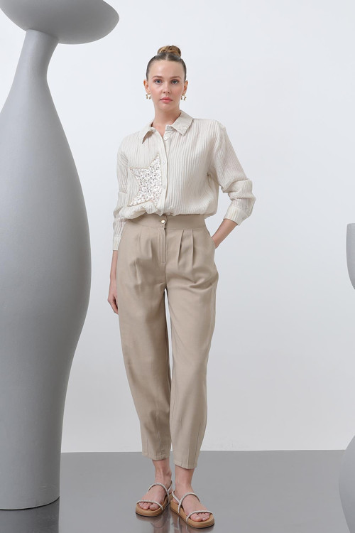 Kadın Önü Korsaj Arkası Lastikli Şalvar Pantolon - 18235PNT - CAMEL