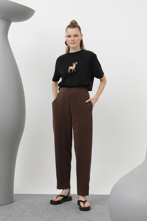 Kadın Ön Korsaj Arka Lastik Pantolon - 18225PNT - BROWN