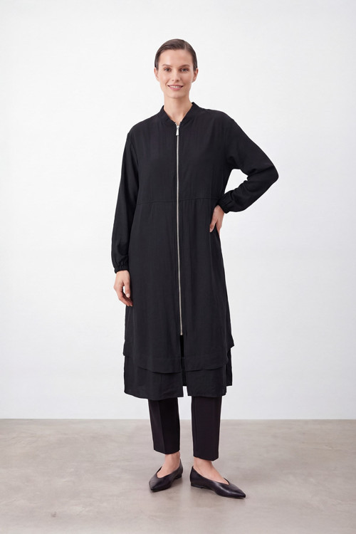 Kadın Doğal Dokulu Fermuarlı Kap -15270KAP - BLACK