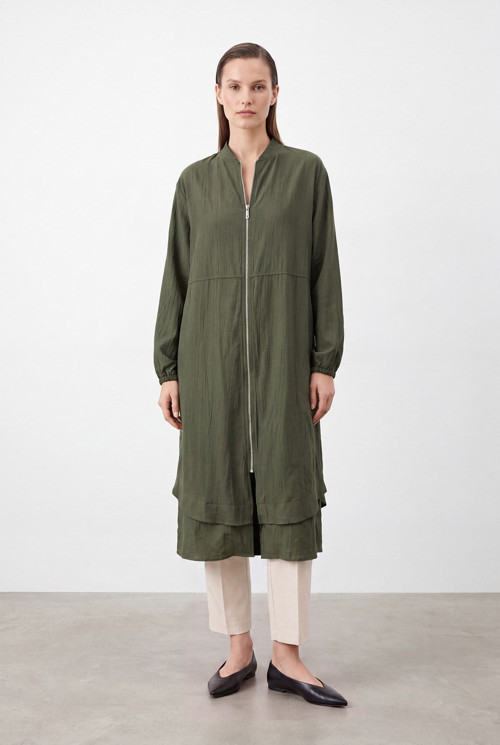 Kadın Doğal Dokulu Fermuarlı Kap -15270KAP - KHAKI
