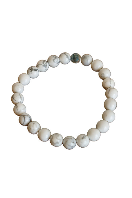 Havlit (Howlite) Doğal Taş Bileklik – Beyaz Mermer Desenli Doğal Taş, Unisex Elastik Bileklik
