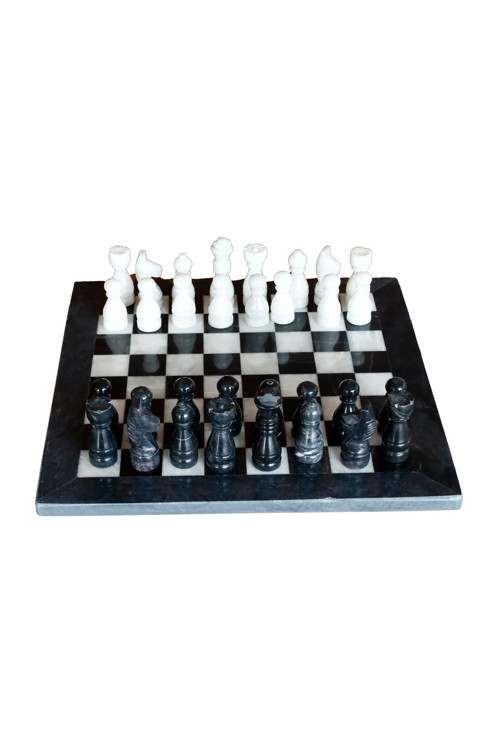 Siyah Oniks Doğal Taş Satranç Takımı 30x30 cm | El Yapımı Premium Set + Dekoratif Saklama Kutusu