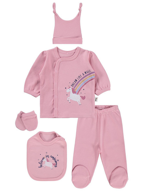 Unicorn Baskılı Zıbın Takımları - Pembe