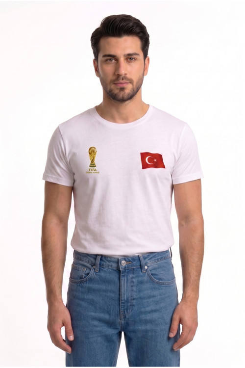 westicgiyim Milli Maç Dünya Kupası Taraftar Tişörtü Türkiye Bayrak Baskılı Unisex T-Shirt