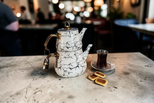 Sara Mermer Desenli Granit Çaydanlık