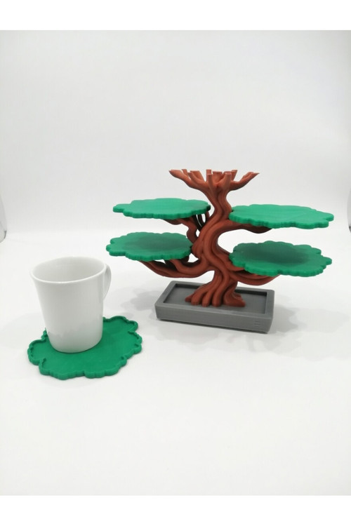 MYCRAFT3D Bonsai Ağacı Bardak Altlığı Set 5'li Dekoratif Yaprak Bardak Altlığı Stand - Modern Mutfak Aksesuar