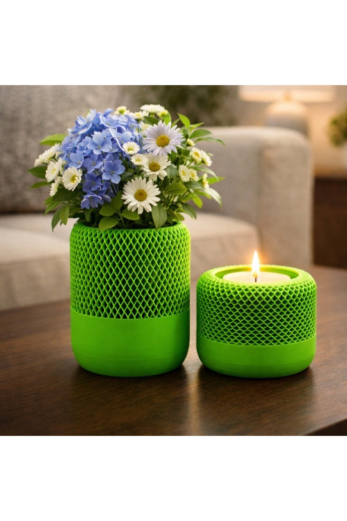 MYCRAFT3D Mum ve Saksı Dekoratif İkili Set