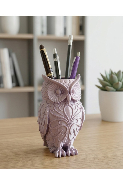 MYCRAFT3D Dekoratif Baykuş Figürlü Kalemlik ve Fırçalık - Modern Masaüstü Dekoratif Aksesuar