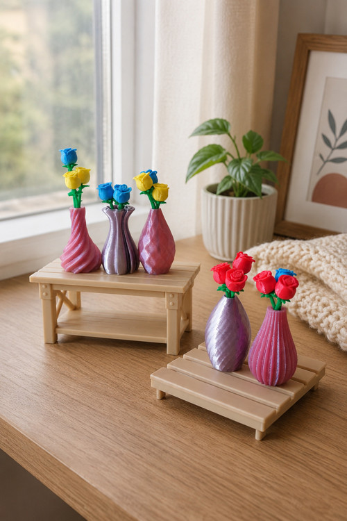 MYCRAFT3D 5’li Minyatür Çiçekli Vazo Seti, Mini Standlı Masa Üstü Dekoratif Obje ve Ev Hediyesi