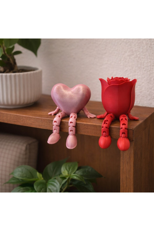 MYCRAFT3D Dekoratif Oturan Gül ve Kalp Biblo, Raf Süsü, Masa Süsü, Sevgililer Günü Hediyesi
