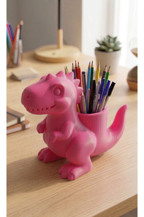 MYCRAFT3D Sevimli Dinozor Figürlü T-Rex Masa Üstü Düzenleyici Kalemlik 3D Tasarım Çocuk ve Ofis Organizer 25cm