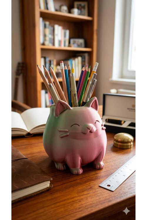 MYCRAFT3D Dekoratif Kedi Masaüstü Kalemlik Pembe
