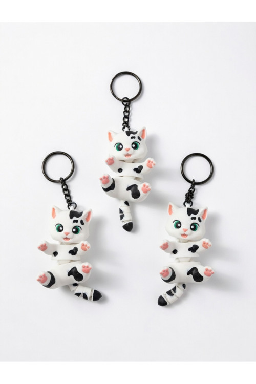 MYCRAFT3D 3'lü Hareketli Eklemli Kedi Anahtarlık Sevimli Benekli Kedi Figürü Çanta Aksesuarı Stres Oyuncağı 3D