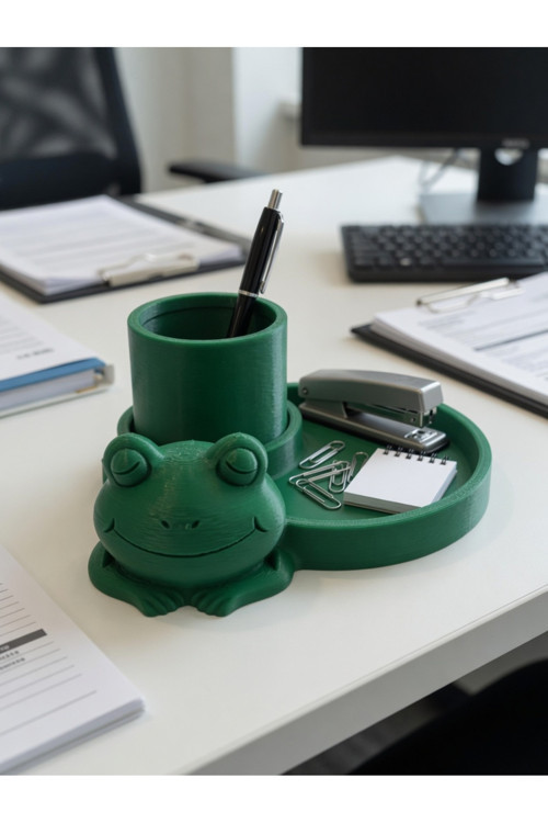 MYCRAFT3D Kurbağa Figürlü Kalemlik ve Masa Düzenleyici Tepsi – 13 cm Sevimli Masa Organizeri, Kalem Tutucu, Ataş ve Küçük Eşya Düzenleyici