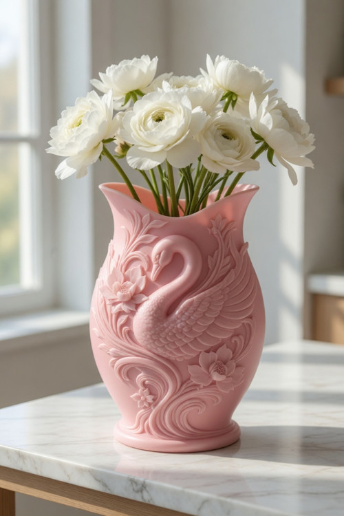 MYCRAFT3D Kuğu Desenli Dekoratif Vazo 15 cm | 3D Baskılı Mat Dokulu Şık Masa ve Raf Dekoru