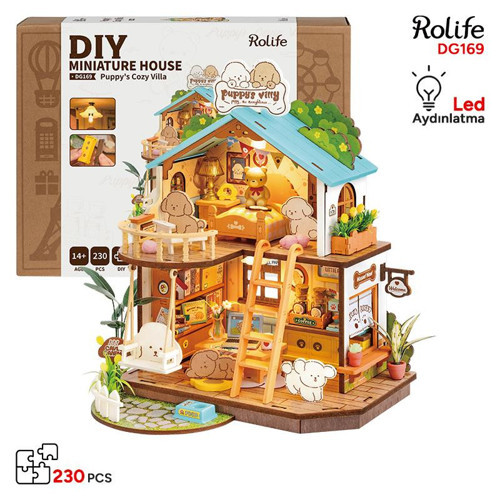 DG169 Yavru Köpeğin Sevimli Evi Puppy's Cozy Villa DIY Minyatür Maket Model Set Mini Dollhouse ModelKit 3D Puzzle