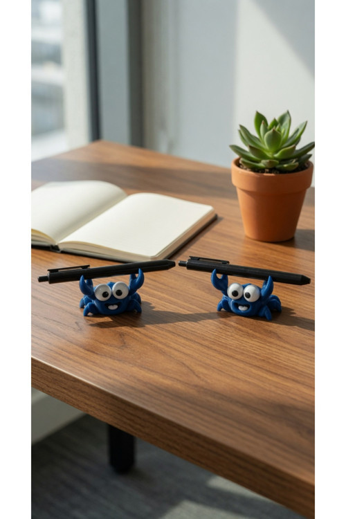 MYCRAFT3D 2'li Sevimli Yengeç Tasarımlı Kalem Tutucu – Masaüstü Dekoratif Kalem Standı, Ofis ve Çalışma Masası Aksesuarı