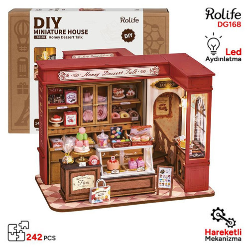 DG168 Tatlı Dükkanı Honey Dessert Talk DIY Minyatür Maket Model Seti Mini Dollhouse Model Kit Hobi Seti 3D Puzzle