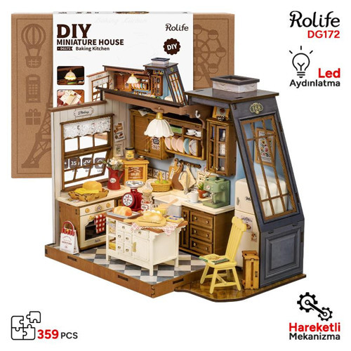 DG172 Mutfak Odası (Baking Kitchen) DIY Minyatür Maket Model Seti Mini Dollhouse 3D Model Kit Hobi Seti 3D Puzzle