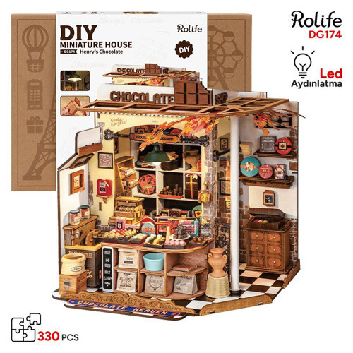 DG174 Henry'nin Çikolata Dükkanı Henry's Chocolate DIY Minyatür Maket ModelSet Mini Dollhouse Model Kit 3D Puzzle