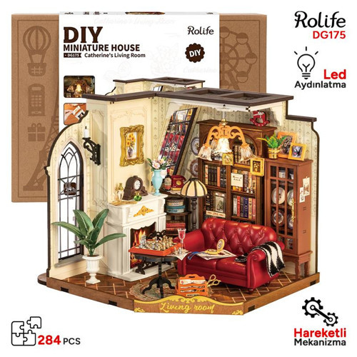 DG175 Catherine'in Oturma Odası Catherine's Living Room DIY Minyatür Model Set Mini Dollhouse Model Kit 3D Puzzle