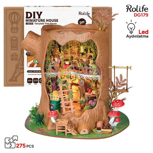 DG179 Masal Ağaç Evi (Fairytale Tree House) DIY Minyatür Maket Model Seti Mini Dollhouse 3D Model Kit 3D Puzzle