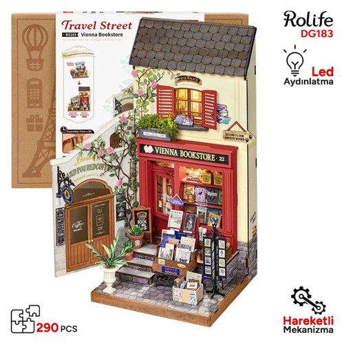 DG183 Vienna Bookstore Kitap Köşesi Book Nook DIY Minyatür Maket Model Seti Mini Dollhouse 3D Model Kit 3D Puzzle