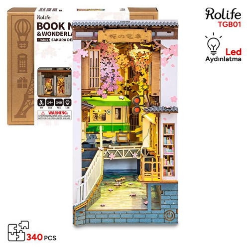 TGB01 Sakura Densya Kitap Köşesi Book Nook DIY Minyatür Maket Model Seti Mini Dollhouse 3D Model Kit 3D Puzzle