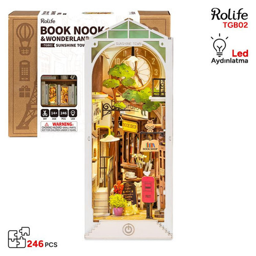 TGB02 Sunshine Town Kasaba Kitap Köşesi Book Nook DIY Minyatür Maket Model Set Mini Dollhouse Model Kit 3D Puzzle