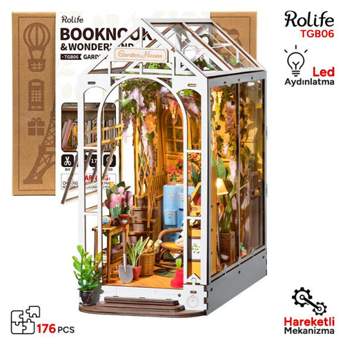 TGB06 Garden House Kitap Köşesi Book Nook DIY Minyatür Maket Model Seti Mini Dollhouse 3D Model Kit 3D Puzzle