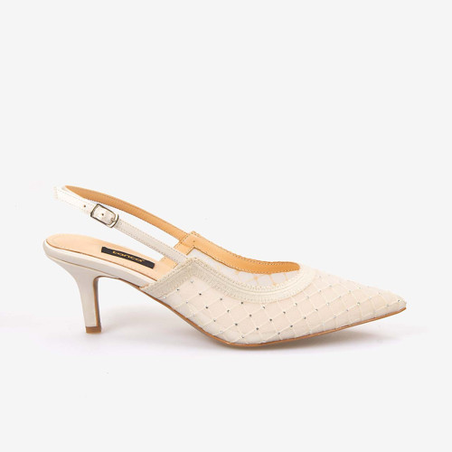Kadın Slingback Fileli Taş Detaylı 7,5cm Topuklu Ayakkabı 2275