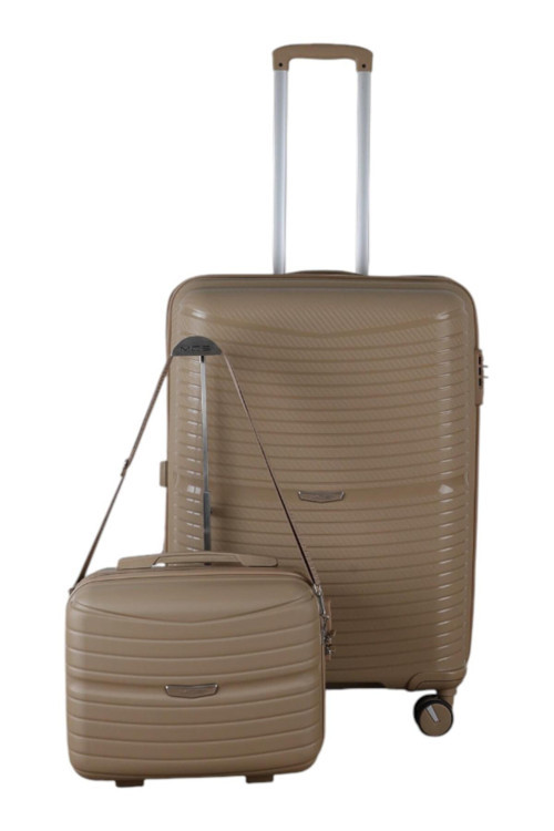 V379 AURA Y.ÜRETİM PP VALİZ 65 CM + MAKYAJ SİYAH SET