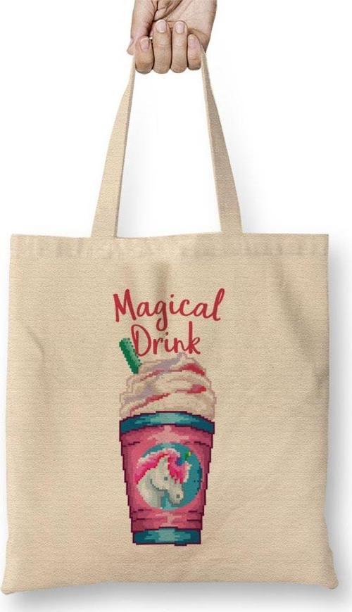 Magical Drink Unicorn Milkshake Pixel Art Bez Çanta Uzun Saplı
